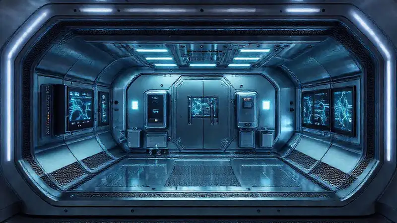 Dispositivo futurista en cámara de contención metálica