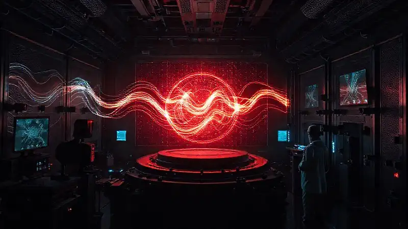 Campo energético brillante en laboratorio futurista