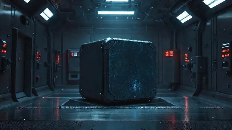 Cápsula futurista con efectos misteriosos y tecnológicos