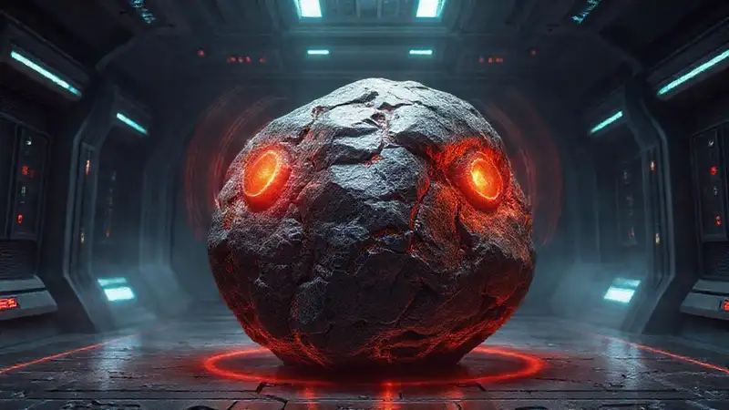 Roca alienígena emite ondas en recámara futurista