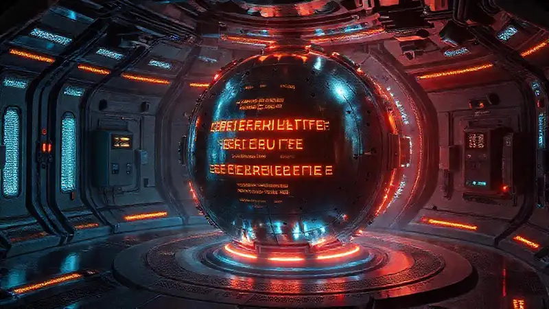 Esfera metálica brillante en entorno futurista seguro