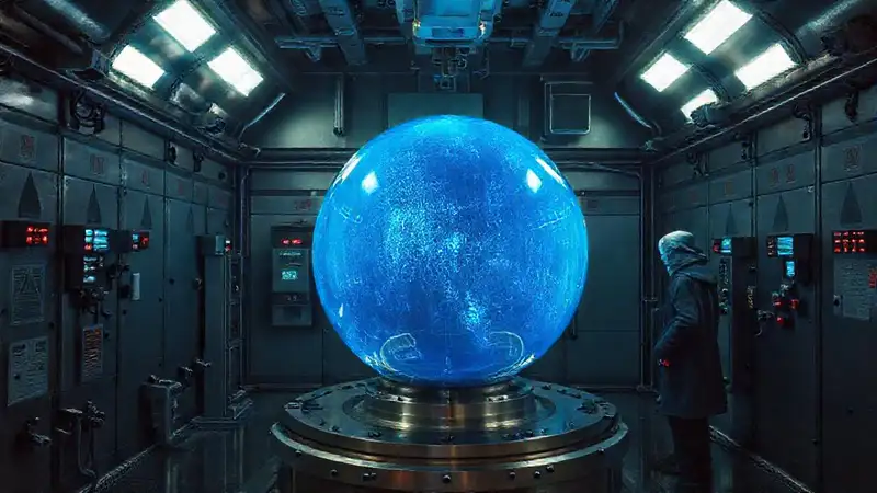 Esfera luminosa en sala de alta tecnología