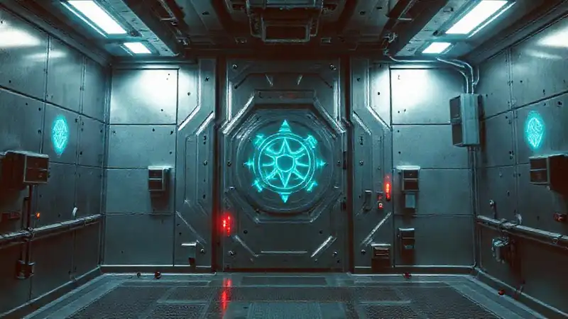 Estructura metálica misteriosa en laboratorio futurista