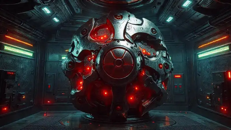 Estructura metálica con seguridad y misterio futurista