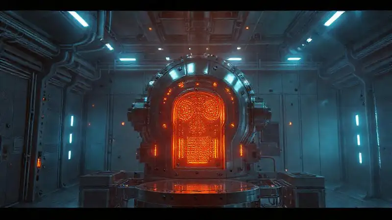 Estructura metálica misteriosa en laboratorio futurista
