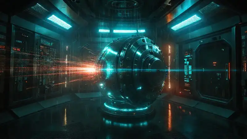 Cilindro misterioso con energía y seguridad futurista