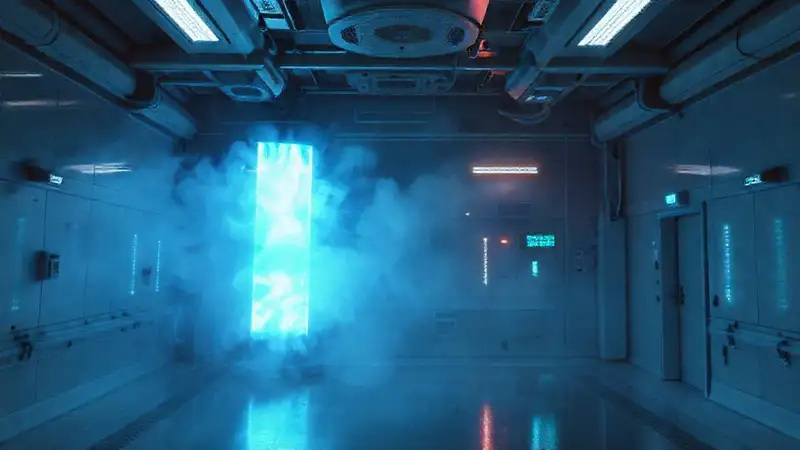 prisma de vapor azul en sala segura