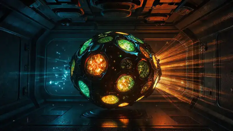 Objeto misterioso con patrones y energía radiantes