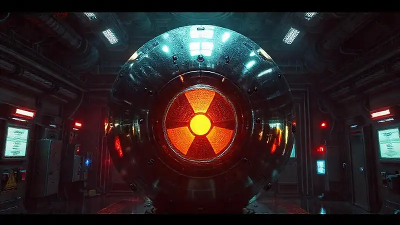 Estructura metálica misteriosa en entorno futurista
