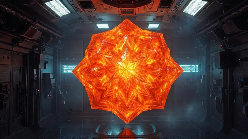 Cristal geométrico misterioso en entorno futurista