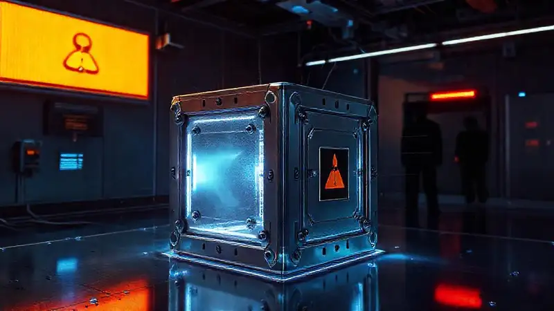 Cubo metálico de alta tecnología y peligro