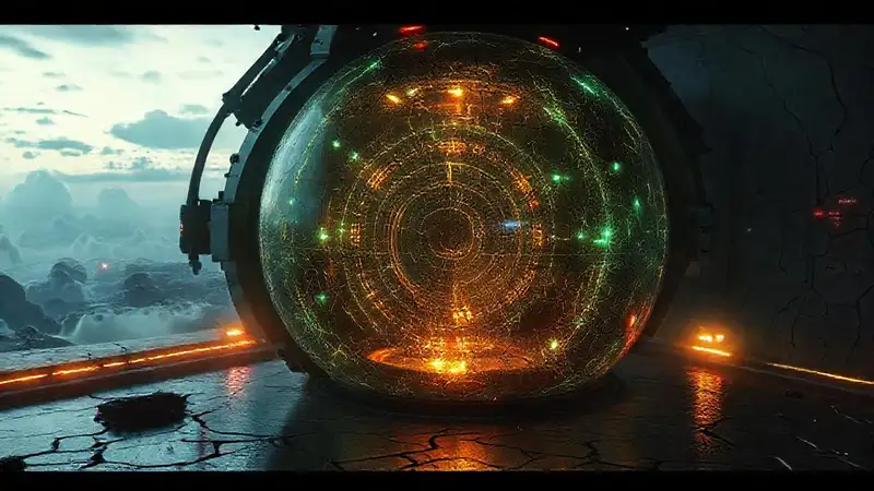 Estructura futurista con energía y riesgo