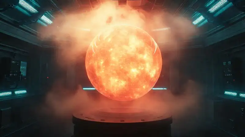 Esfera luminosa en contención futurista y peligrosa