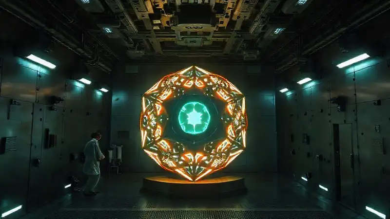 Estructura geométrica misteriosa en sala blindada