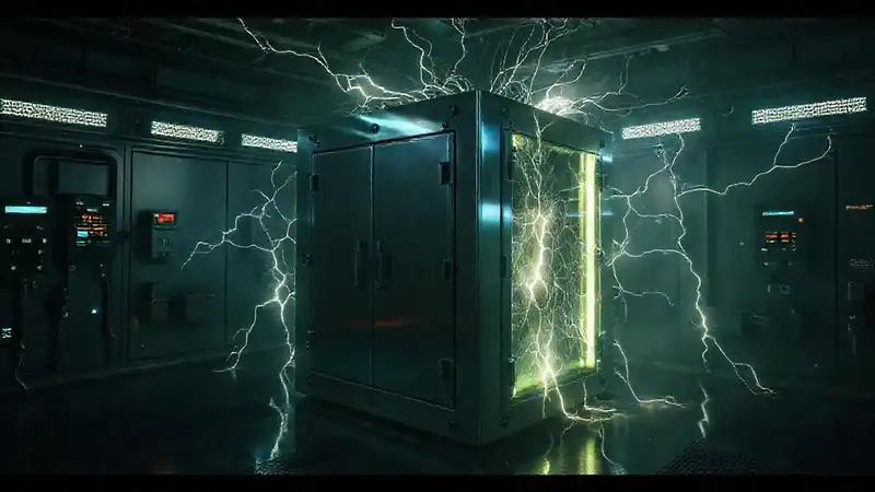 Cubo metálico con campos eléctricos y tensión