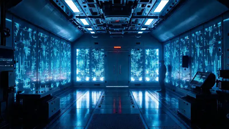 Cámara de alta seguridad futurista y oscura