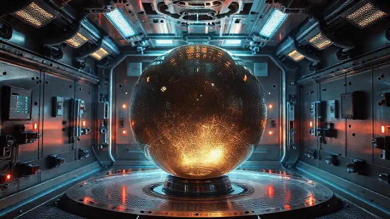 Esfera brillante en criogénico ambiente controlado