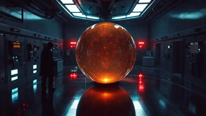 Esfera brillante y misteriosa en sala segura