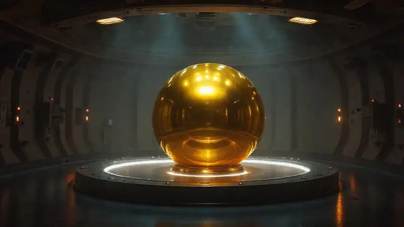 Esfera reflectante misteriosa en contención de seguridad