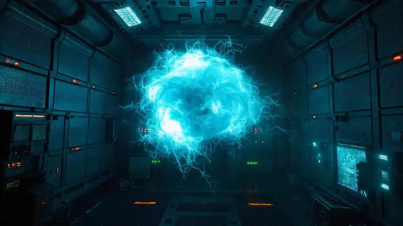 Entidad energética misteriosa en contención futurista