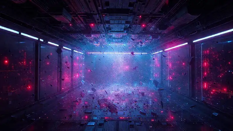 Espacio dimensional con energía y fragmentos caóticos