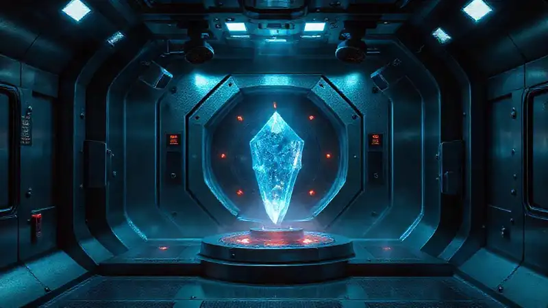 Cámara moderna con núcleo cristal y aura electromagnética