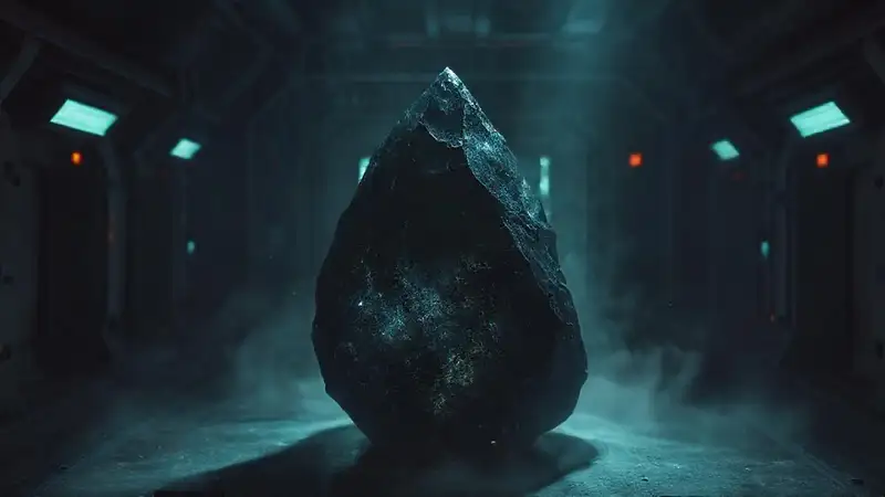 Objeto cristalino oscuro en cámara de energía