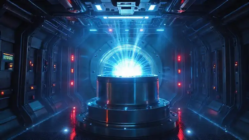 Campo energético en contenedor metálico futurista