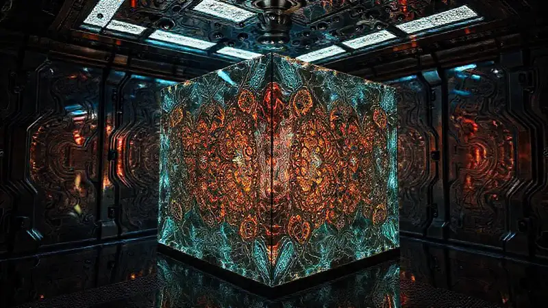 prisma fractal iluminado en ambiente surrealista
