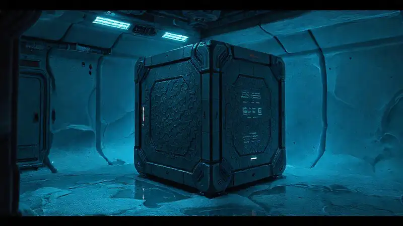Cámera futurista con cubo y tecnología avanzada