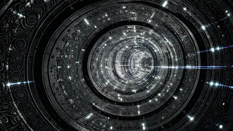 Estructura metálica futurista con efectos electromagnéticos
