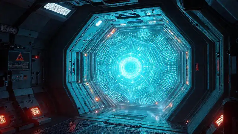 Cámara de contención futurista con energía y vigilancia