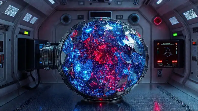Objeto metálico brillante en cámara segura tecnológica