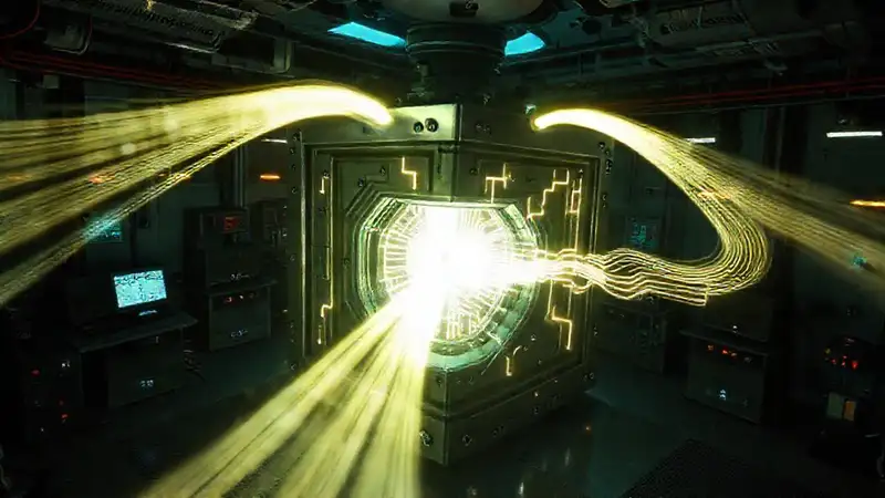 Estructura metálica futurista con energía radiante