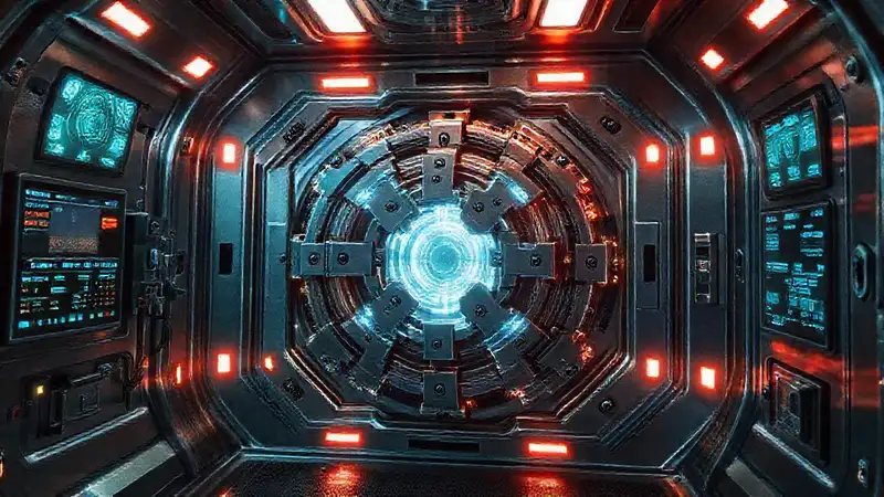 Cápsula futurista con tecnología y misterio