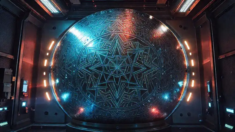Esfera metálica futurista con seguridad avanzada