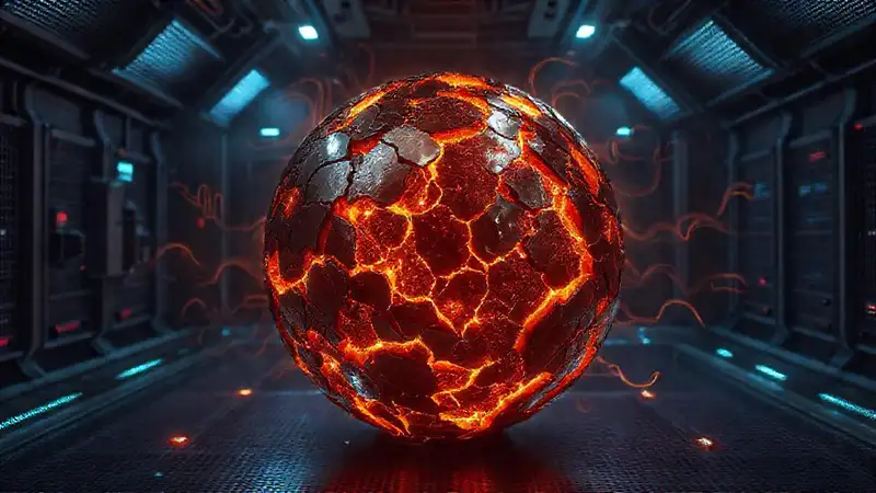 Esfera metálica fracturada con patrones brillantes