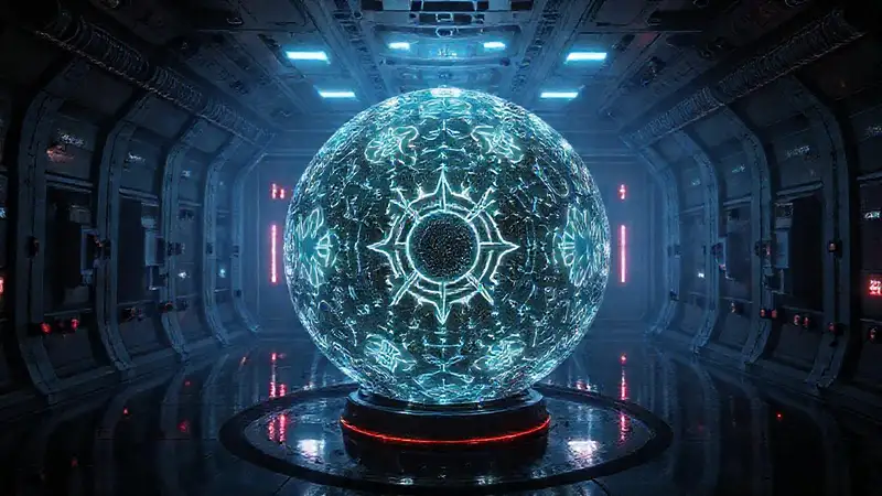 Cristal fractal con símbolos en cámara segura