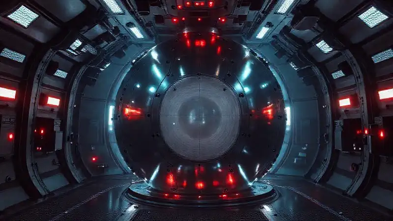 Esfera metálica en una cámara de alta tecnología