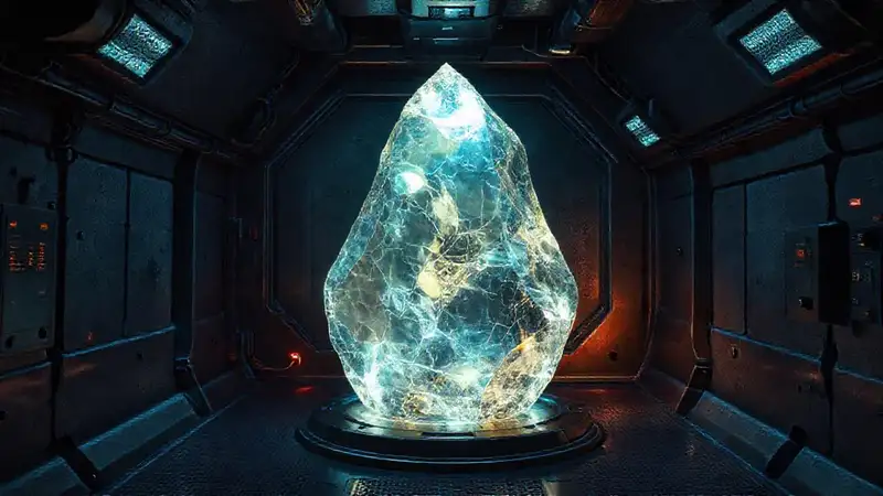Cámara subterránea con cristal misterioso y monitoreo