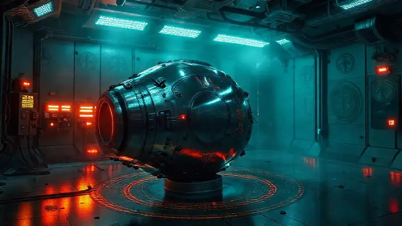Objeto metálico misterioso en contención tecnológica