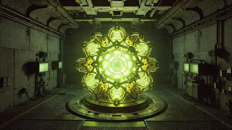 Estructura fractal metálica en entorno peligroso