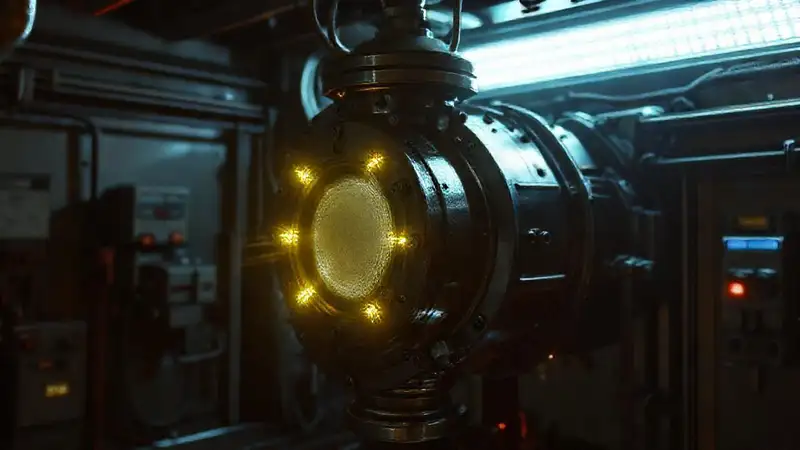 Estructura metálica misteriosa en laboratorio tenso