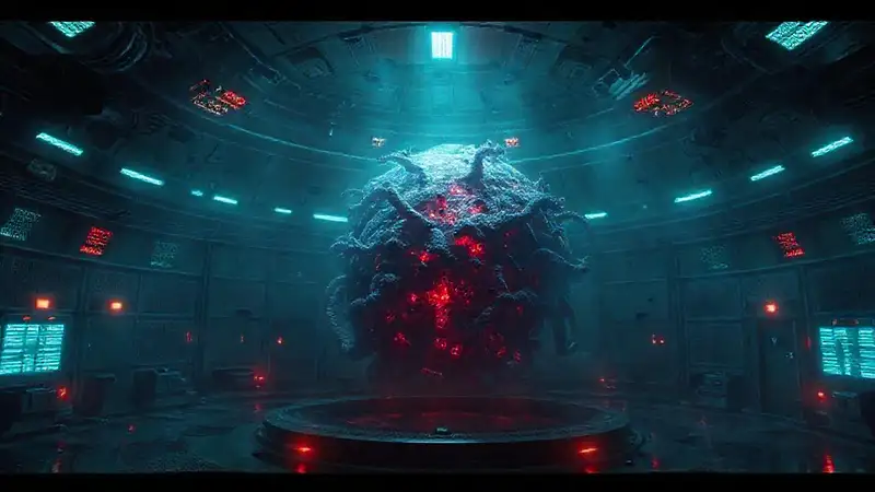 Masa biológica misteriosa en entorno futurista protegido