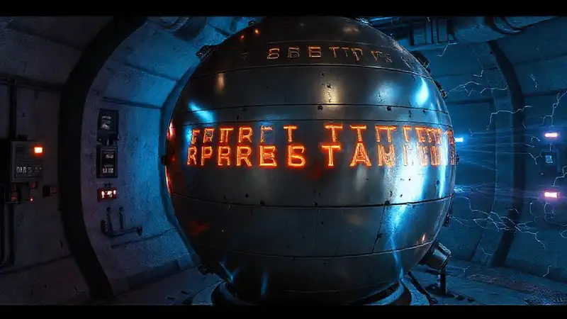 Esfera metálica en cámara de alta seguridad futurista