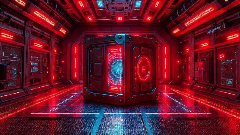Cubo misterioso en contención futurista y segura