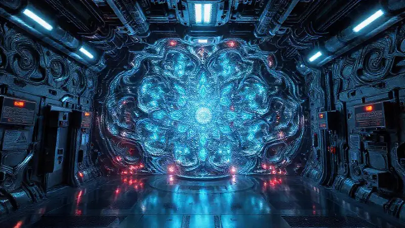 Estructura fractal metálica con ilusiones y tecnología