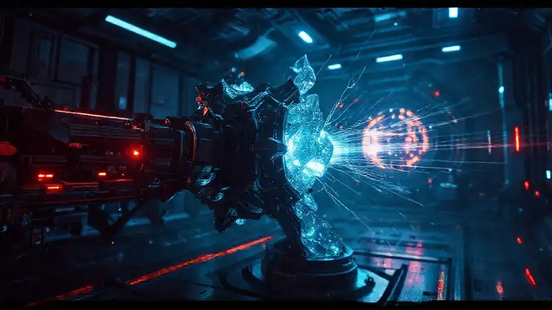 Estructura metálica futurista y luminosa misteriosa