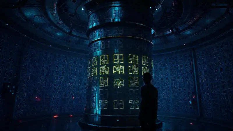 Estructura metálica misteriosa con luces y tensión