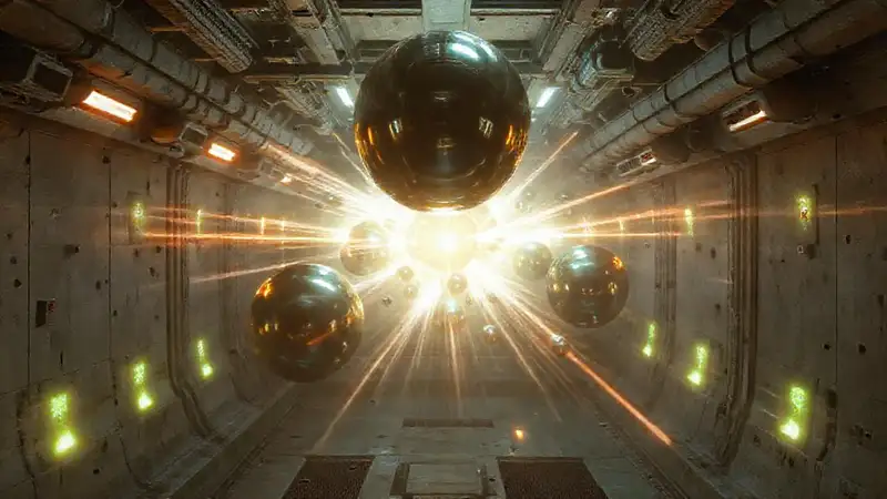 Esferas metálicas en contención futurista misteriosa